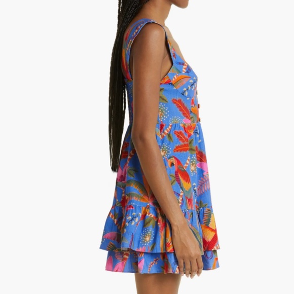 NWT $180 FARM Rio Macaw Party Tiered Linen Blend Fit & Flare Minidress! - Picture 6 of 10